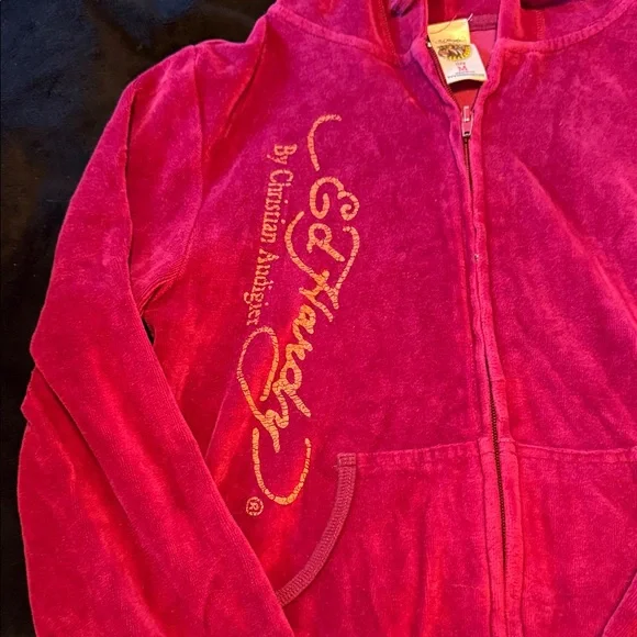 Ed Hardy Hot Pink Velour Hoodie Top🍀 - Picture 5 of 6